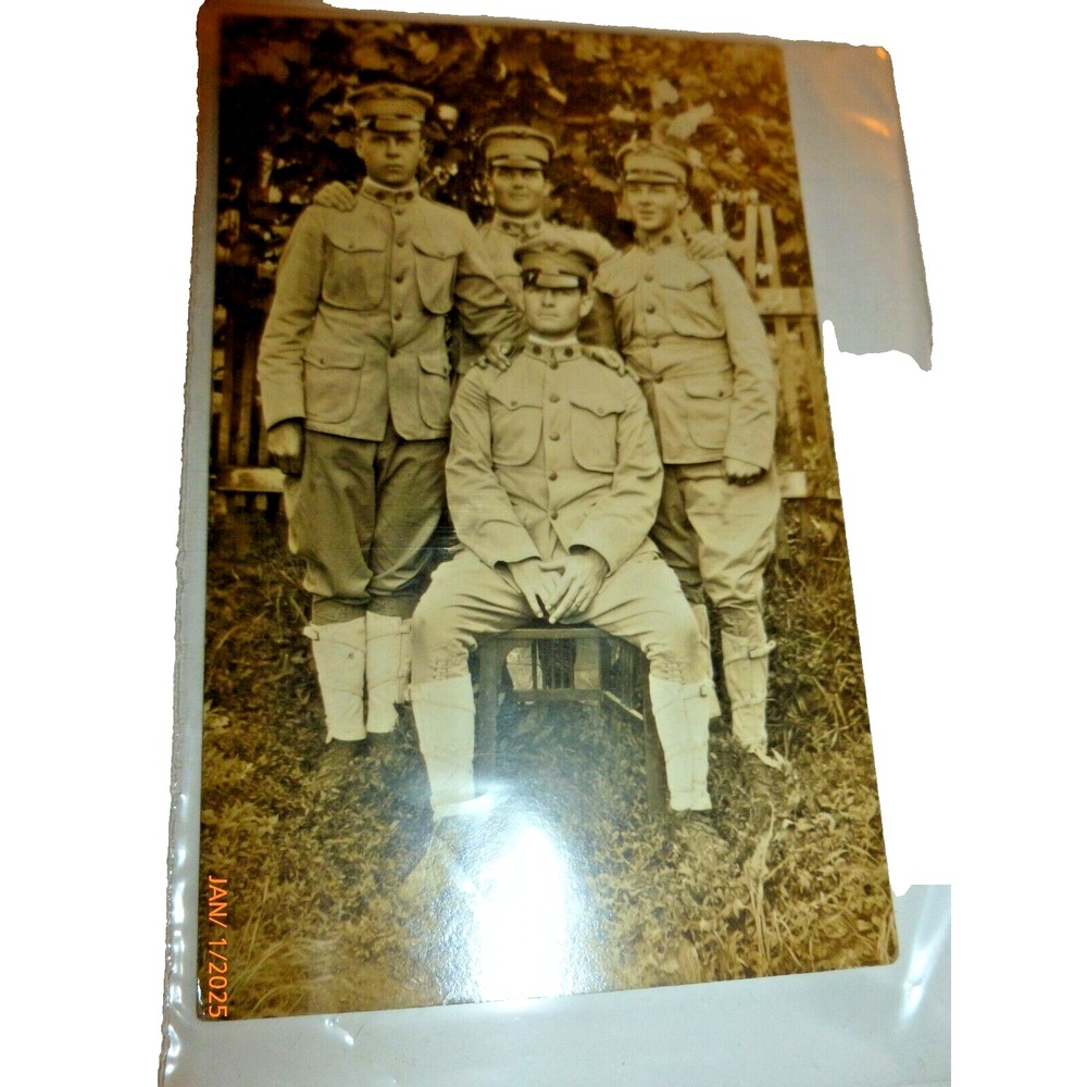 1914-1918 WWI US Army Soldiers AZO 4 Triangles Up Sepia RPPC